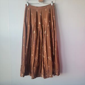 Austin reed women's 100% silk pleated midi skirt size 12 feather cottagecore